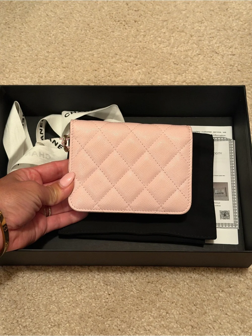 Chanel almost new Giftable pink caviar leather mini micro crossbody bag purse